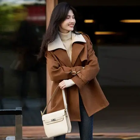 时尚气质风衣2023冬季新款女装百搭高级宽松通勤可拆领加厚款外套商品大图