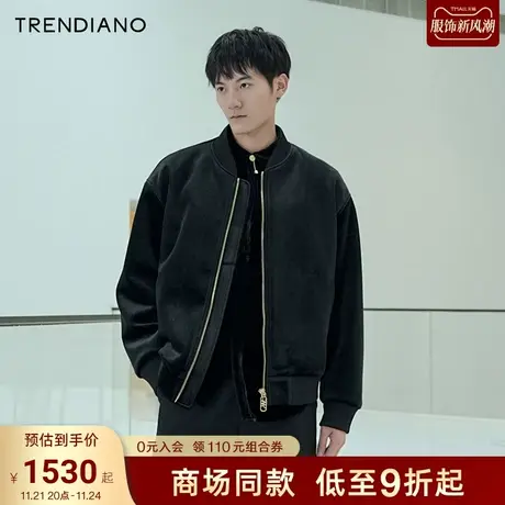 TRENDIANO经典系列金线刺绣丝绒拉链外套男潮2023新款冬季商品大图