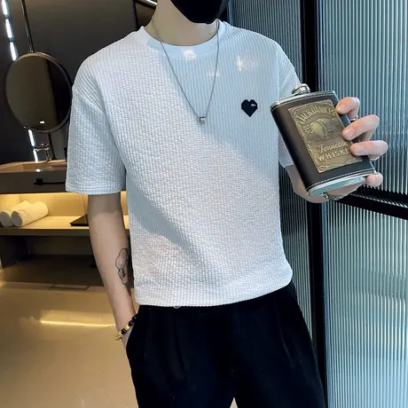 夏季男条纹潮流短袖打底衫时尚休闲简约网红潮牌ins个性学生体恤商品大图