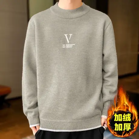 毛衣男士韩版潮流打底衫加绒加厚针织衫2023春秋季新款春装上衣服商品大图