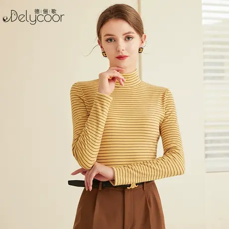 德绒条纹打底衫女秋冬加绒加厚内搭长袖双面磨毛保暖内衣T恤上衣商品大图