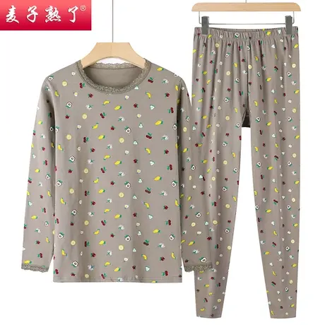 中老年人保暖内衣女秋冬中领秋衣秋裤套装妈妈大码打底宽松棉毛衫商品大图