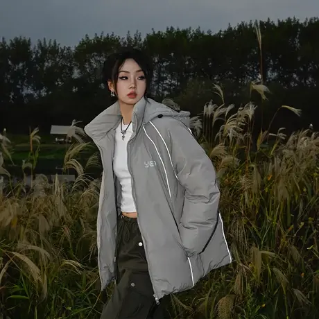 YEP纯色连帽羽绒服女加厚冬季外套2023新款宽松工装保暖派克服商品大图