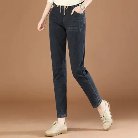 韩潮袭人松紧腰休闲牛仔长裤女2024早春新款宽松显瘦小脚哈伦裤子商品大图