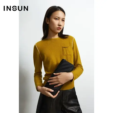 INSUN恩裳秋季撞色拼接口袋毛针织衫商品大图