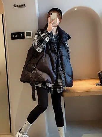 韩国时尚轻薄羽绒棉马甲女秋冬外穿欧货慵懒风设计感拉链马夹外套商品大图