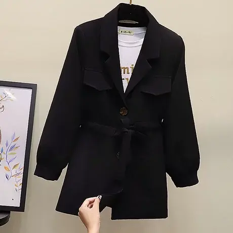 收腰西装女中长款2023春秋装新款韩版宽松薄款初秋外套抽绳上衣潮商品大图