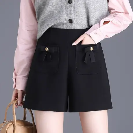 洋气蝴蝶结短裤女秋冬2023新款高腰显瘦阔腿裤百搭减龄休闲靴裤厚商品大图