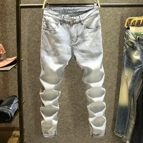 春夏季牛仔裤男2023年新款潮牌裤子韩版弹力修身小脚男裤水洗薄款商品大图