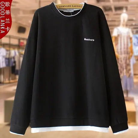 加肥加大码秋装卫衣女宽松洋气中年胖妈妈假两件套头休闲卫衣外套商品大图