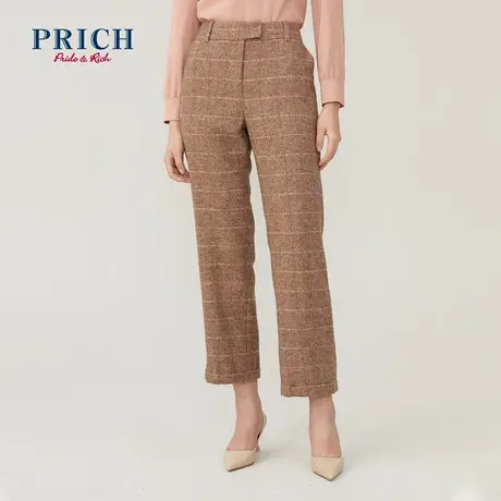 PRICH裤子秋冬新款格子时尚高腰显瘦百搭通勤休闲西裤女图片
