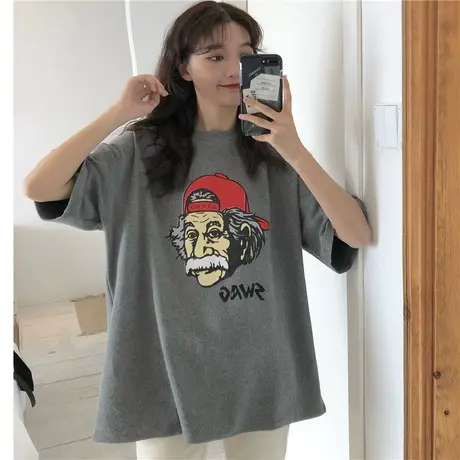 网红短袖t恤女2021早春新款宽松韩版bf慵懒风ins超火半袖上衣服潮商品大图