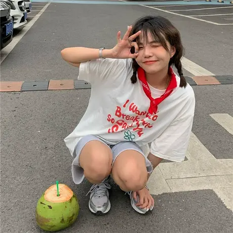 港风ins潮2023新款韩版宽松bf字母半袖纯棉短袖T恤盐系少女上衣商品大图