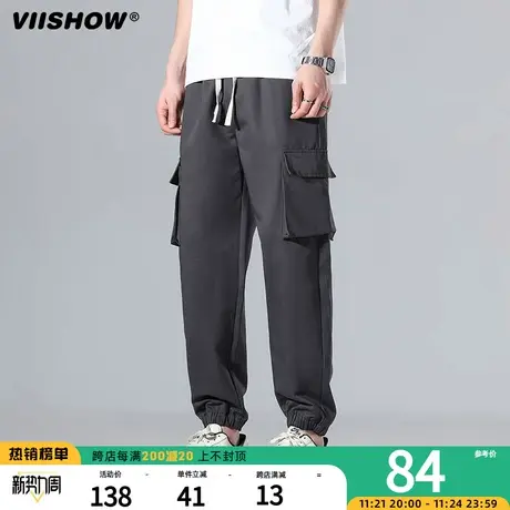 VIISHOW束脚工装裤男春秋季美式潮牌休闲裤复古机能户外耐磨裤子商品大图