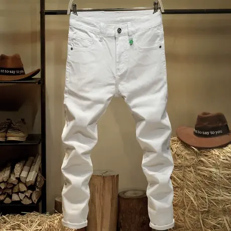 白色百搭牛仔裤男士春秋款修身小脚裤高级质感休闲长裤子春季弹力商品大图