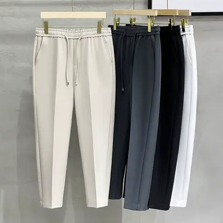 2025春秋新款韩版修身松紧腰小脚西裤男士休闲九分裤垂感潮流直筒图片