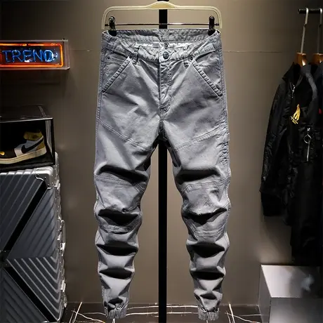 夏季日系简约百搭休闲长裤束脚裤工装男士修身小脚裤潮流新款商品大图