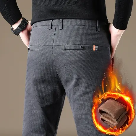 秋冬季加绒加厚男士休闲长裤中年爸爸西裤防风抗寒保暖外穿男裤子商品大图