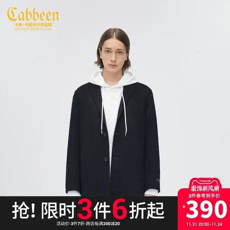 卡宾都市男装黑色呢大衣外套2204178017韩版休闲气质暖A图片