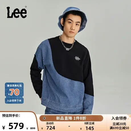 Lee商场同款23秋冬新品101+舒适版黑色不规则拼接男长袖卫衣潮流图片