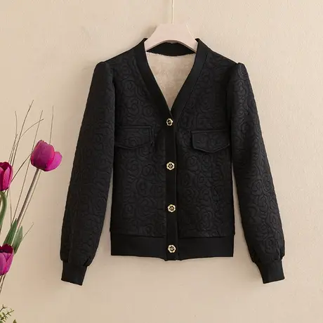 妈妈装休闲短款夹克外套女款秋冬夹棉加厚加绒中国风盘扣上衣商品大图