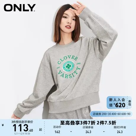 【上新】ONLY奥莱休闲圆领四叶草宽松字母印花卫衣女商品大图