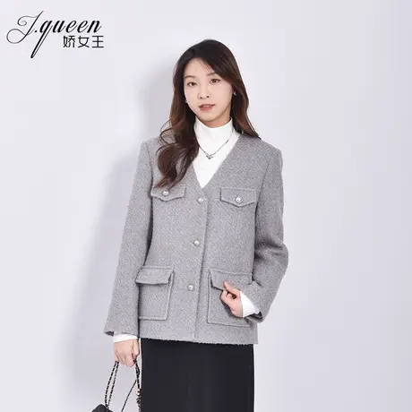 小香风外套女秋冬季新款气质时尚小个子通勤粗花呢V领小西装上衣商品大图