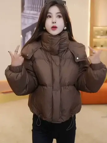 短款羽绒服女冬季2023新款时尚小个子设计感面包服轻盈白鸭绒外套商品大图