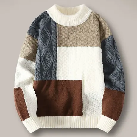 秋冬季男士毛衣加绒加厚款青少年学生半高领打底针织衫保暖上衣衫图片