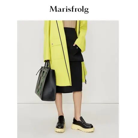 【羊毛】玛丝菲尔2022年春季新款黑色含设计感口袋工装半身裙图片