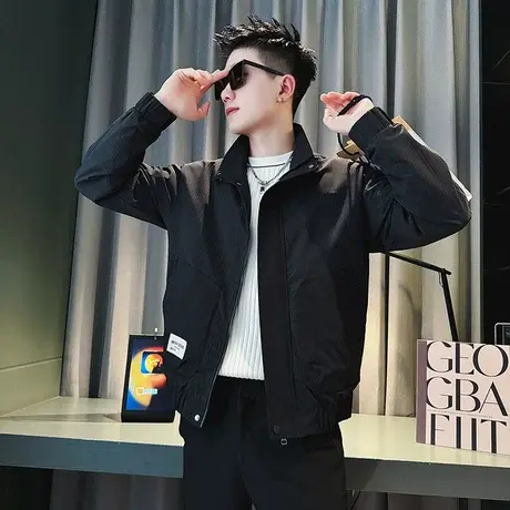 春季外套纯色休闲小众高级感立领男装肌理感上衣潮牌轻熟夹克工装商品大图