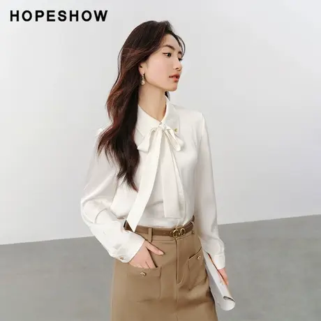红袖法式气质单排扣衬衫女hopeshow2024春季新款白色通勤职场上衣商品大图