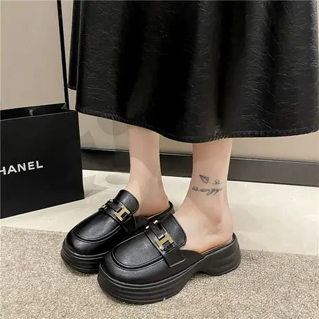 半拖鞋女外穿法式中跟粗跟2024年春季新款防滑穆勒鞋配裙子包头拖商品大图