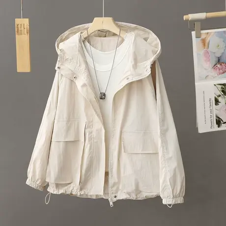 网红炸街连帽工装外套女春秋季学生设计感宽松洋气休闲风衣夹克衫商品大图