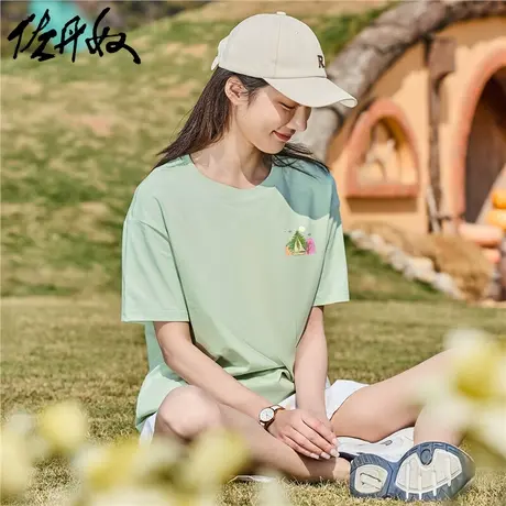 佐丹奴联名t恤女夏季新款针织纯棉元气清新少女风短袖女99393091商品大图