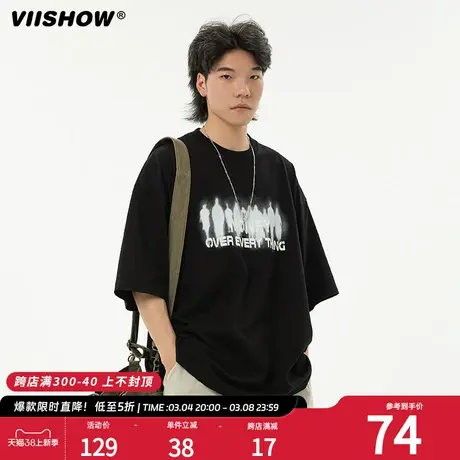 VIISHOW潮牌美式2024年夏字母印花短袖T恤男复古宽松潮流情侣体恤商品大图