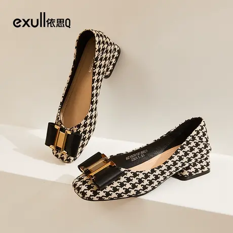 exull依思q小香风瓢鞋新款春季时尚千鸟格浅口气质小众设计感单鞋商品大图