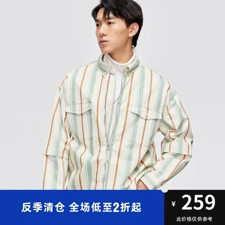 马克华菲条纹印花长袖衬衫式夹克外套男春秋款休闲时尚宽松上衣图片
