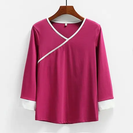 九分袖秋季女t恤中式斜襟Y领中国风古装上衣改良现代汉服生活装商品大图
