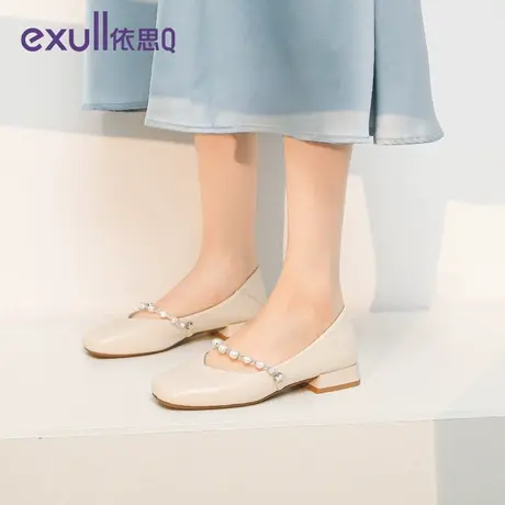 依思q粗跟玛丽珍鞋2023年冬季新款女鞋珍珠带气质百搭浅口单鞋女商品大图