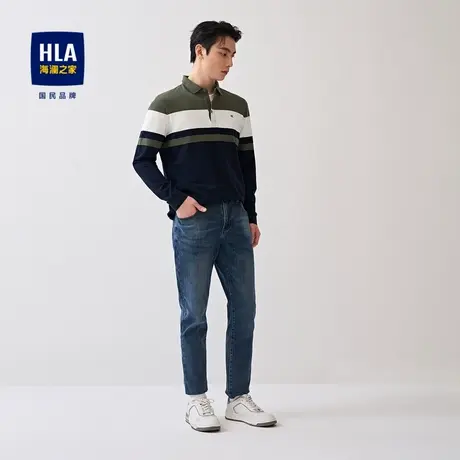 HLA/海澜之家撞色条纹长袖POLO衫珠地舒适透气上衣保罗爸爸T恤男商品大图