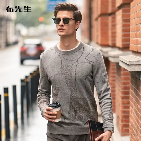 MrBu布先生圆领套头羊毛衫男装 秋冬精致提花轻奢羊毛T BT11703商品大图