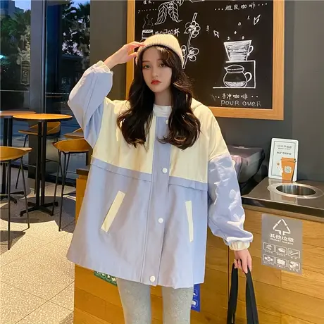 韩版2021新款春秋百搭学生炸街工装上衣女宽松复古港味chic外套潮商品大图