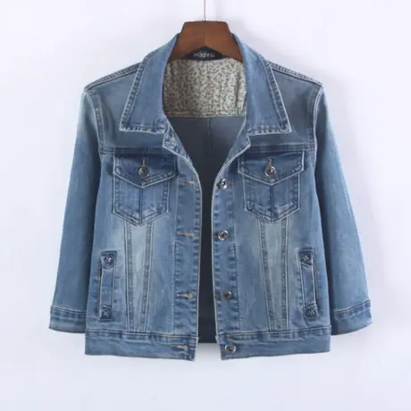 牛仔外套女春秋短款修身韩版新款显瘦七分袖牛仔服上衣弹力35图片