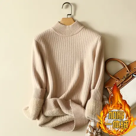 一体绒半高领毛衣女2022年新款加绒加厚打底衫女秋冬内搭针织上衣图片