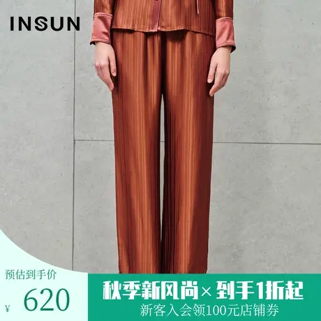 恩裳2023春季新款高级醋酸坑条显瘦阔腿裤时尚通勤休闲裤商品大图