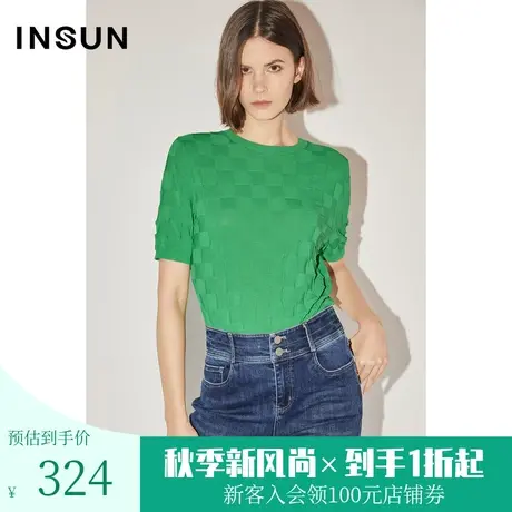 [自然环保]恩裳COVER初春秋新品棋盘格纹立体肌理感简约针织衫商品大图