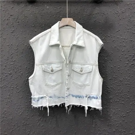 欧洲站休闲牛仔上衣马甲女装2023年春夏新款时尚减龄毛边短款外套图片