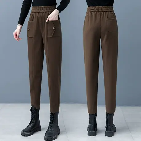 毛呢哈伦裤女秋冬2023新款宽松配马丁靴的裤子显瘦工装裤小脚裤潮商品大图