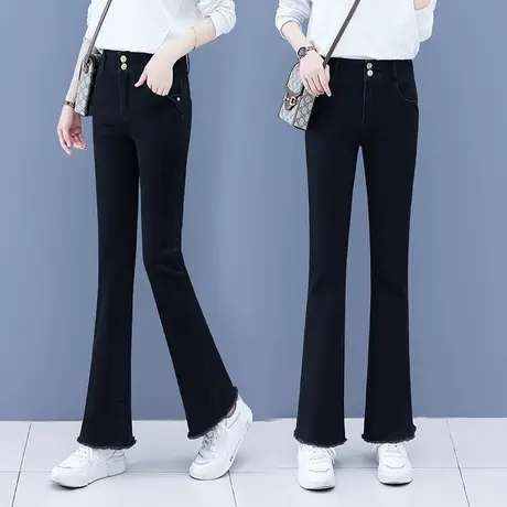 牛仔喇叭裤女小个子黑色2023新款春秋微喇裤冬季加绒高腰休闲裤图片